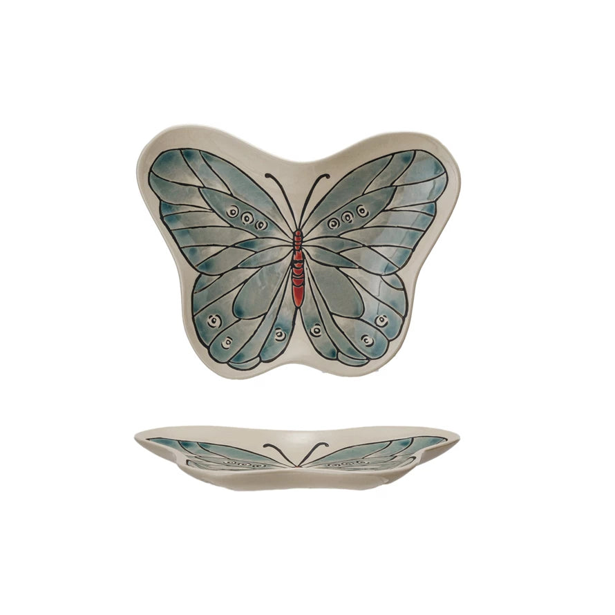 Hand-Painted Stoneware Butterfly Shaped Plate