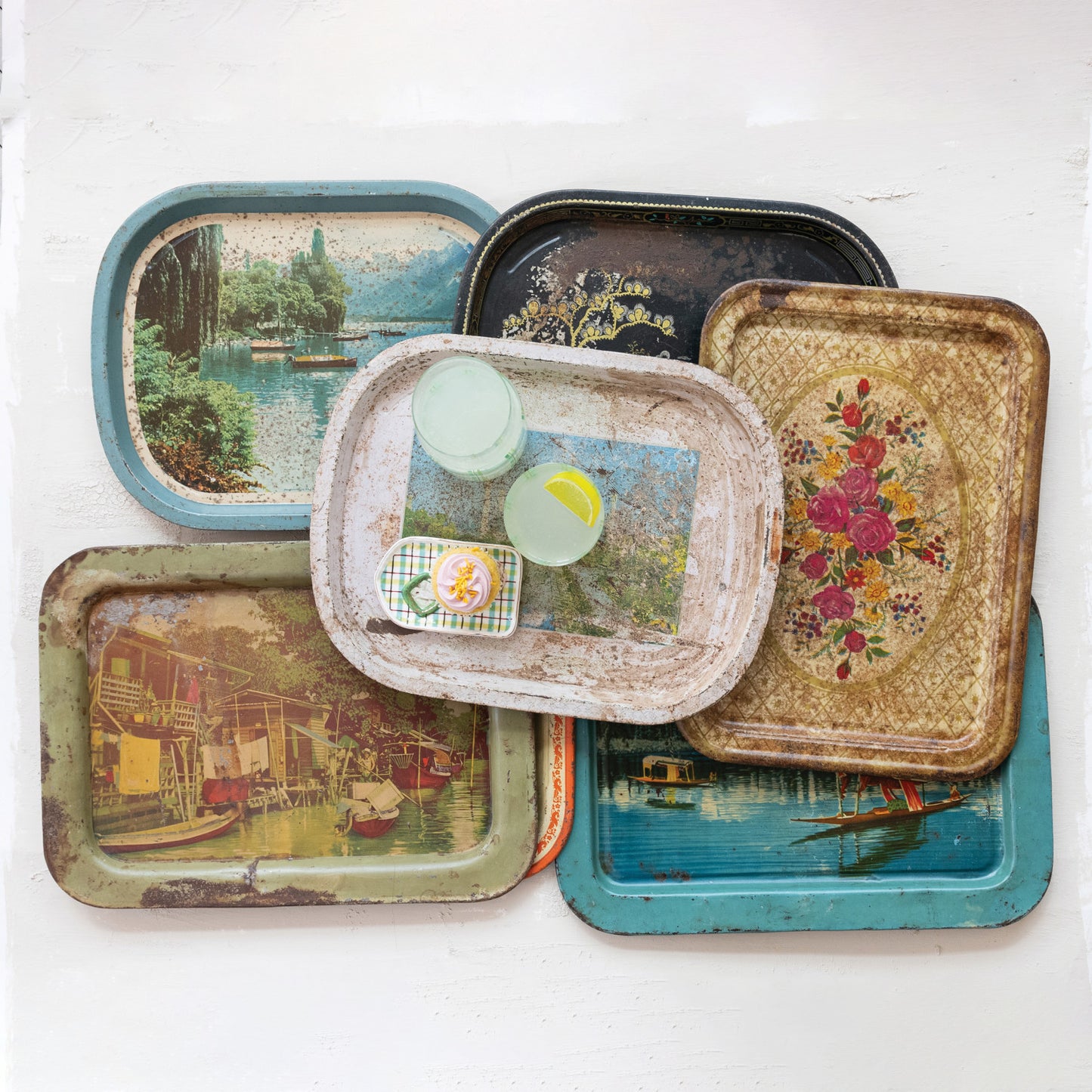 Heavily Distressed Antique Metal Trays