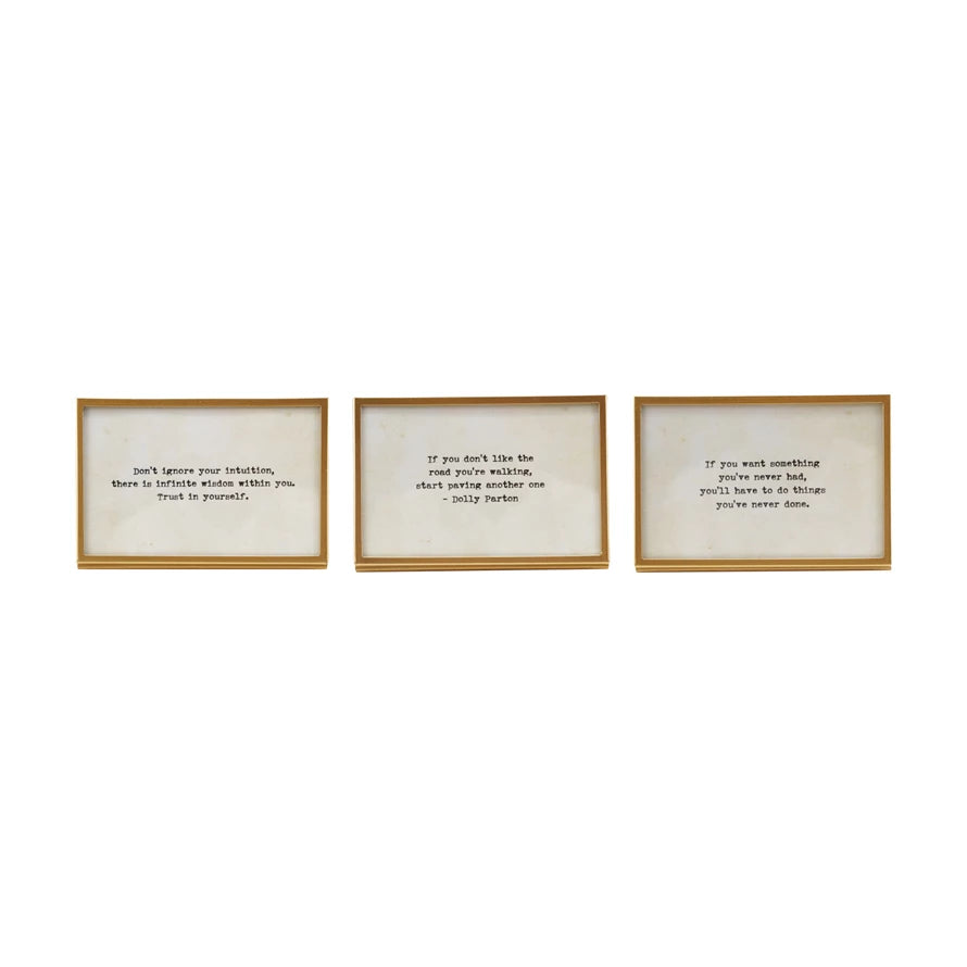 Gold Metal & Glass Frame w/ Easel & Sayings