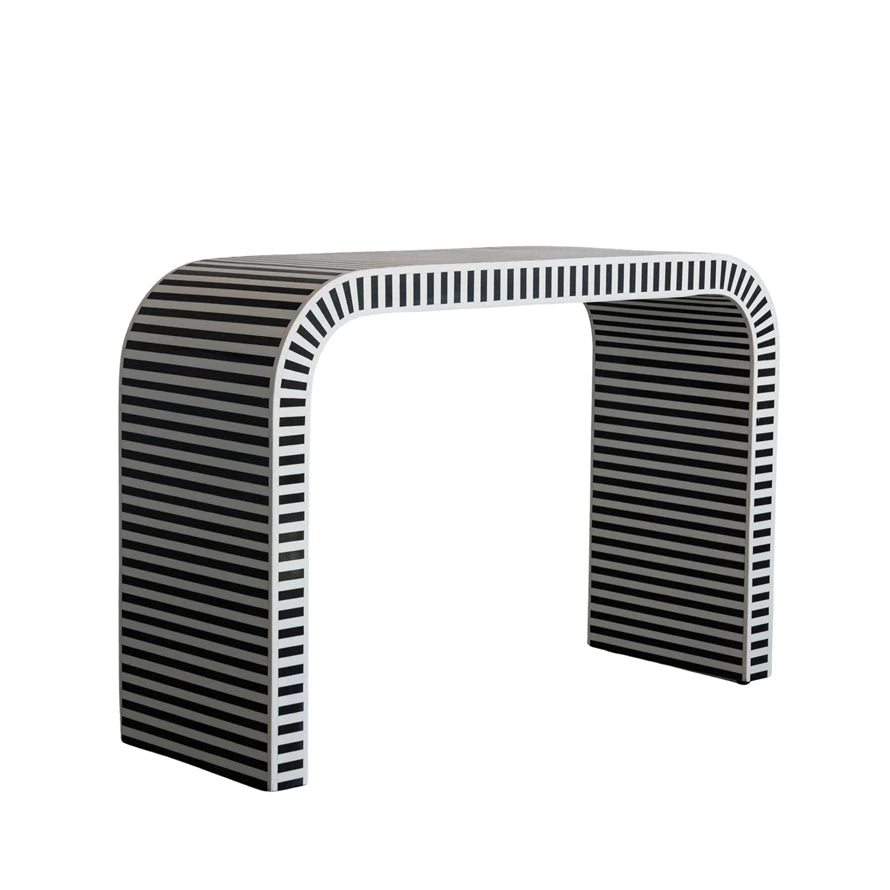 Resin & Inlaid Bone Table with Stripes & Waterfall Edge