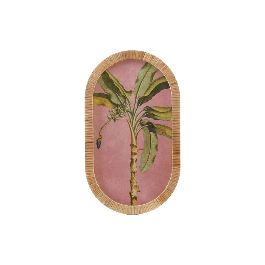 Oval Rattan Wrapped Palm Tree Wall Decor