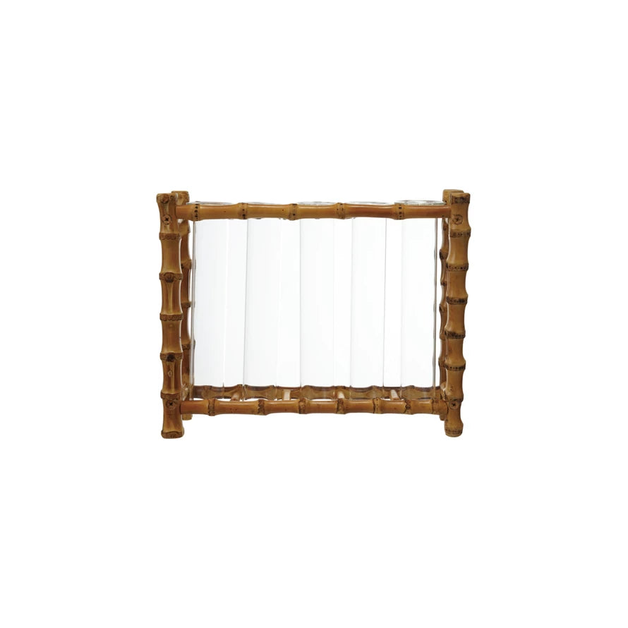 Bamboo Stand with 5 Glass Test Tube Vases