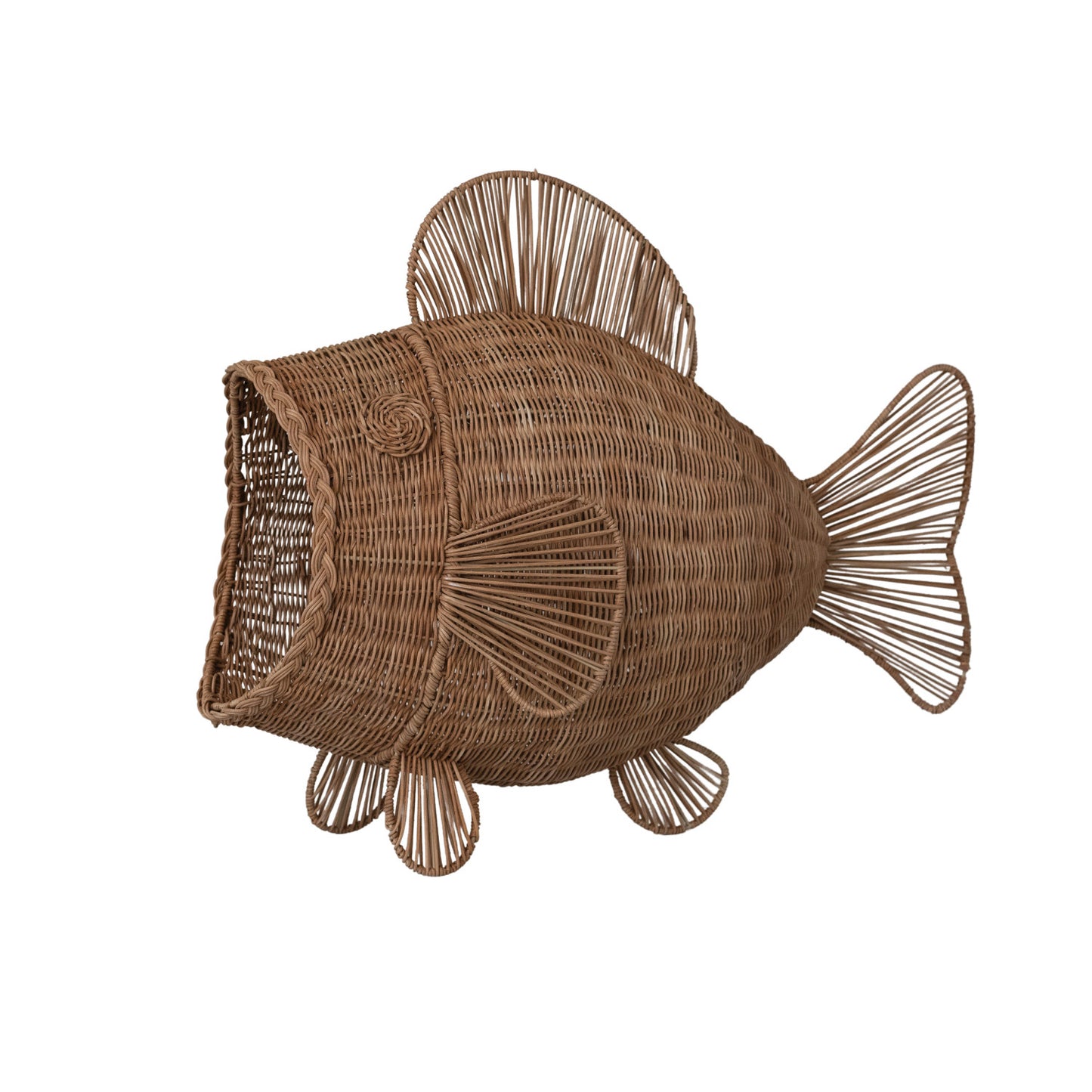 Hand-Woven Rattan & Wire Fish Shaped Container