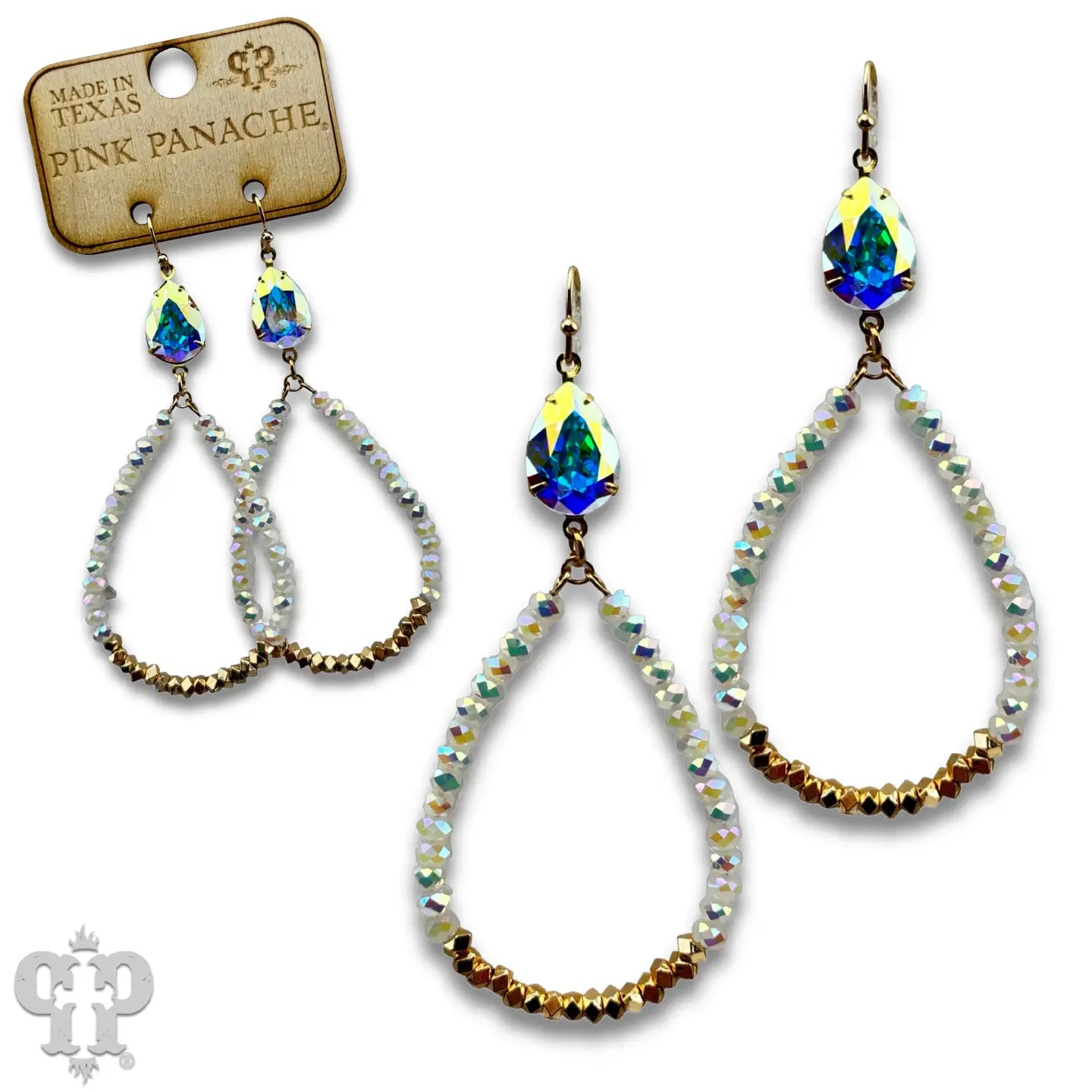 White Bead Teardrop Earring with Austrian Crystal