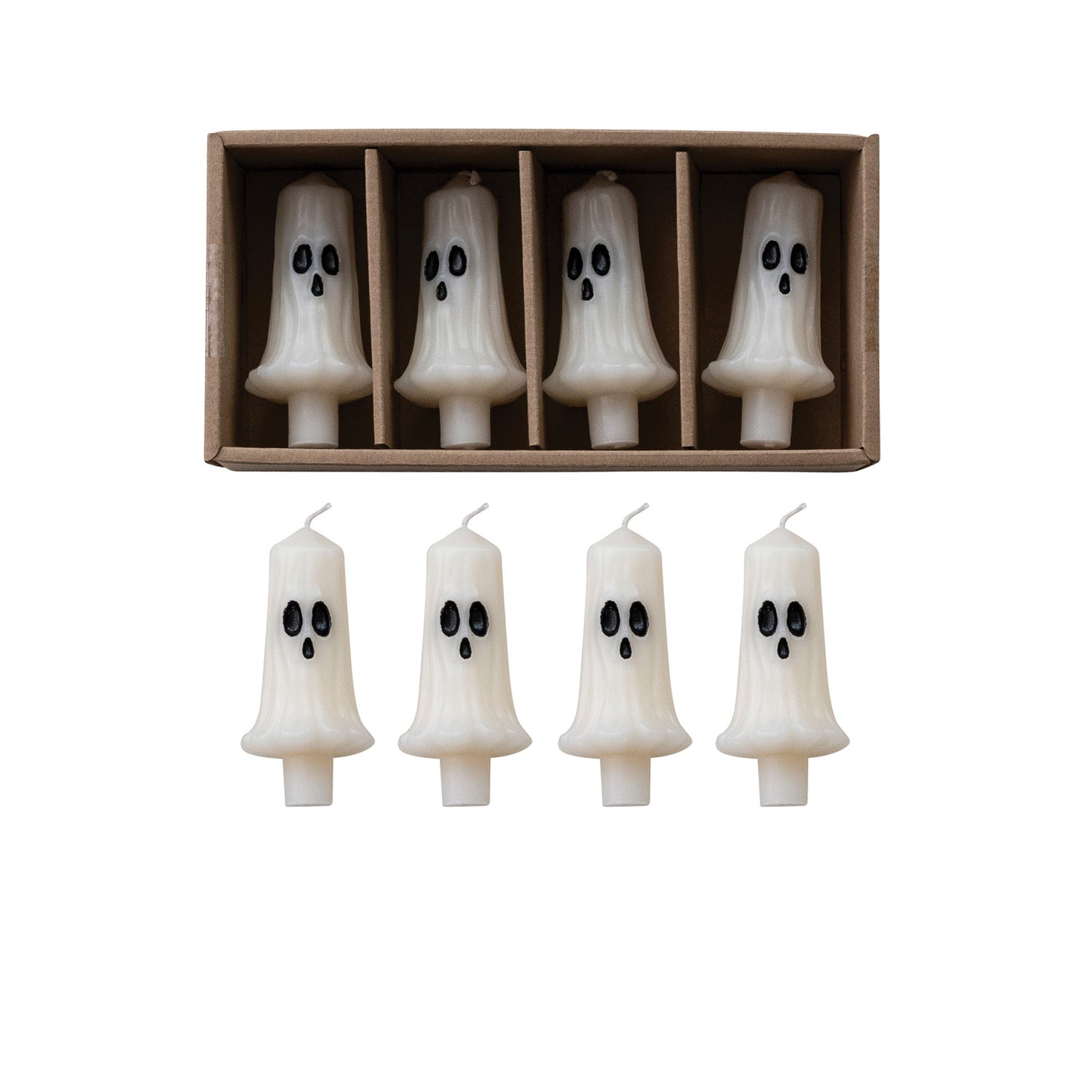Unscented Ghost Shaped Bottle Taper Candles in Box