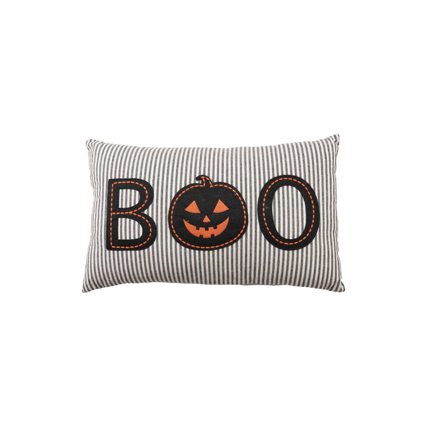 "BOO" Jack-O-Lantern Cotton Striped Lumbar Pillow