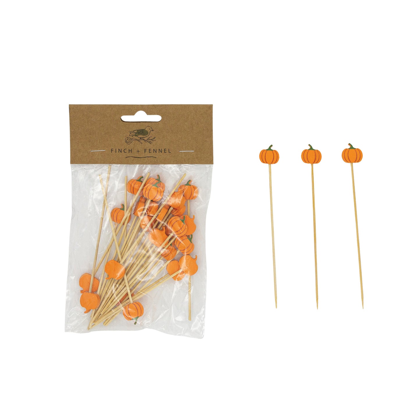 Bamboo Single Use Picks w/ Pumpkin Shaped Handles