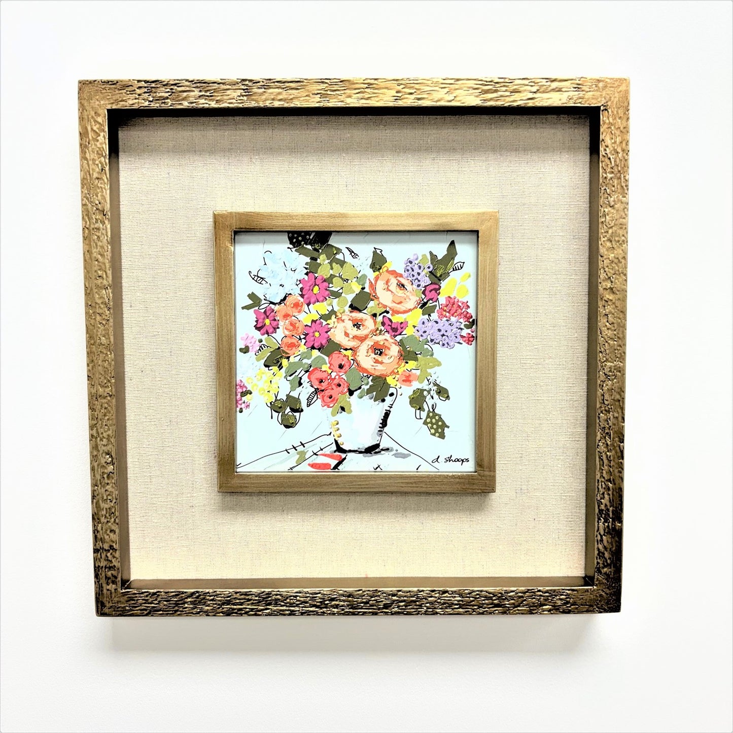 Floral Wall Art with Linen Mat & Gold Frame