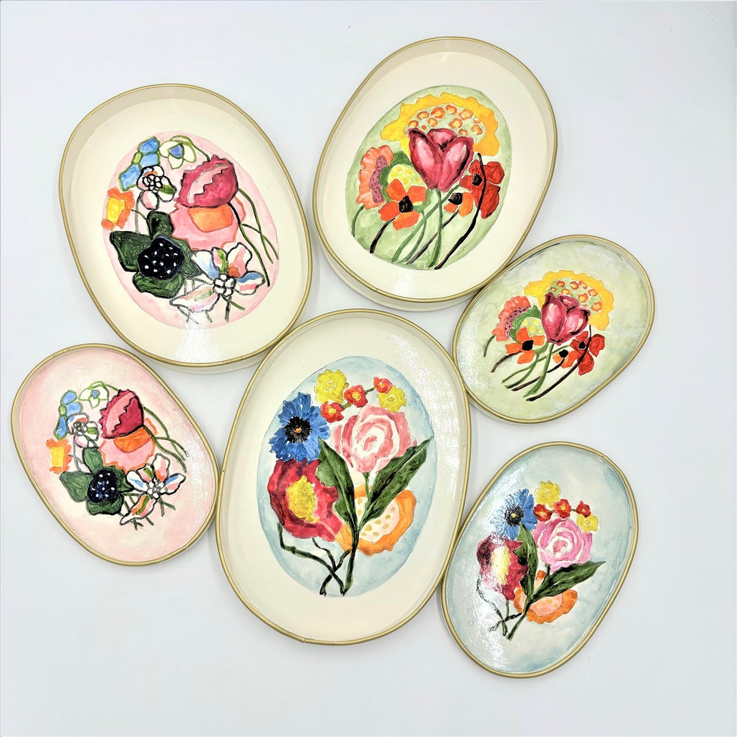Hand Painted Abstract Floral Metal Trays