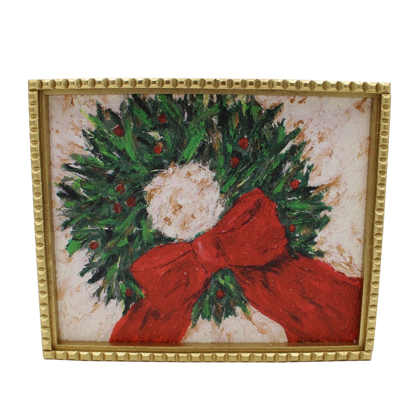 Framed Wreath with Red Bow Painting