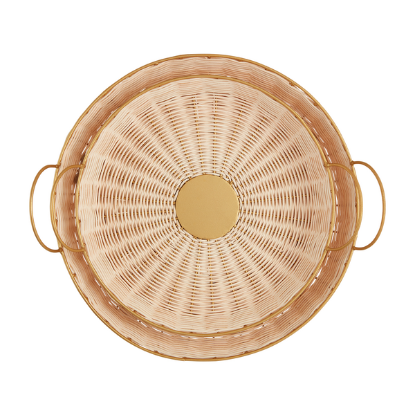 Round Woven And Brass Trays