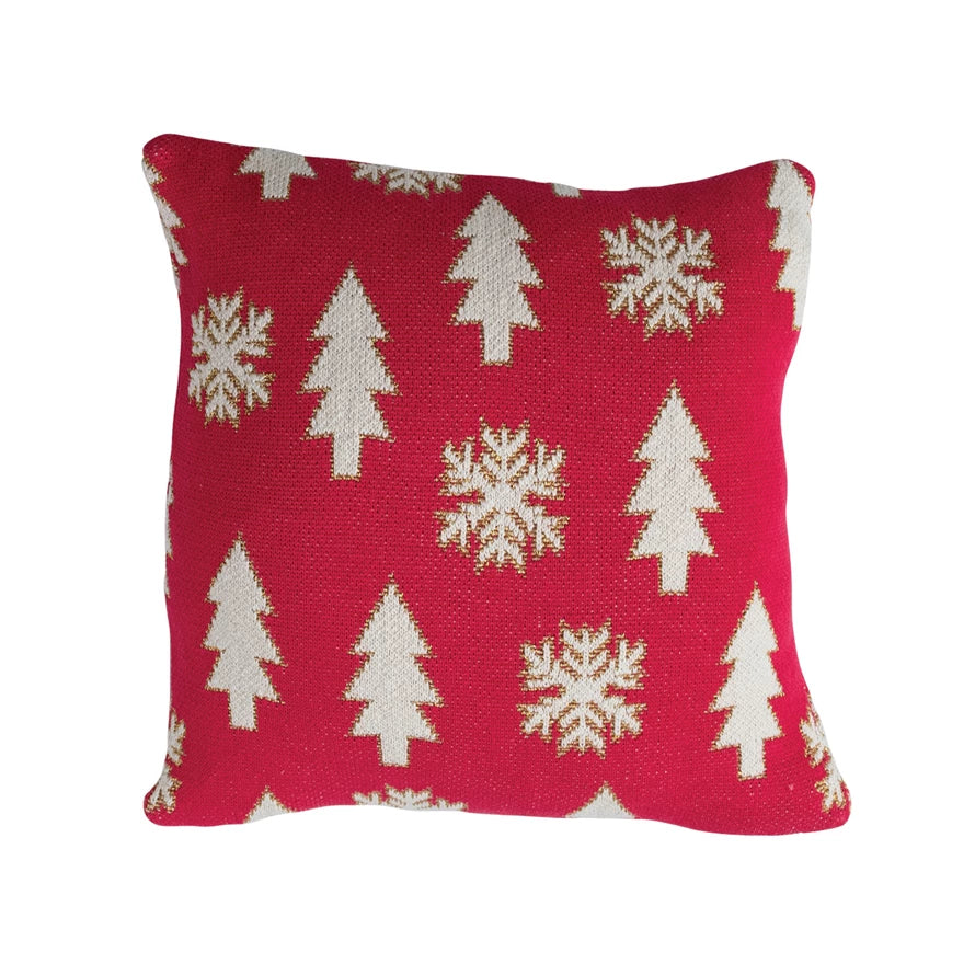 Snowflake & Trees Metallic Thread Embroidery Pillow