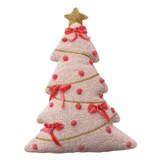 Beaded Pink Tree Bow Pillow