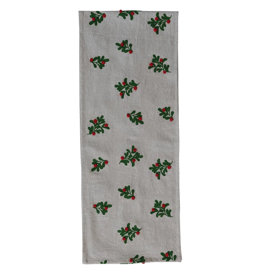 Embroidered Mistletoe Pattern Table Runner
