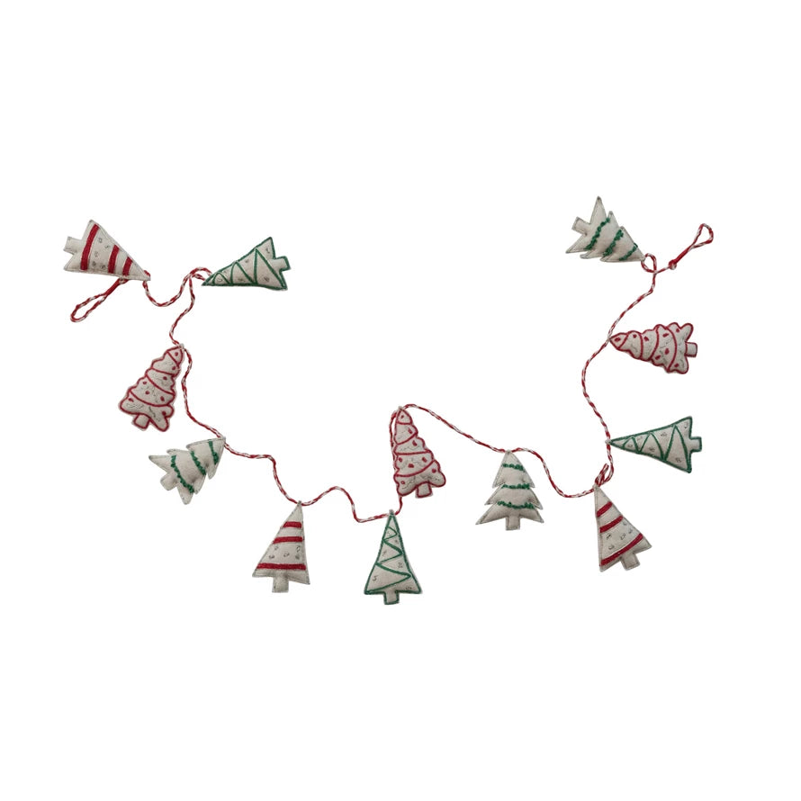 Woven Wool & Embroidered Tree Garland with Metallic Thread