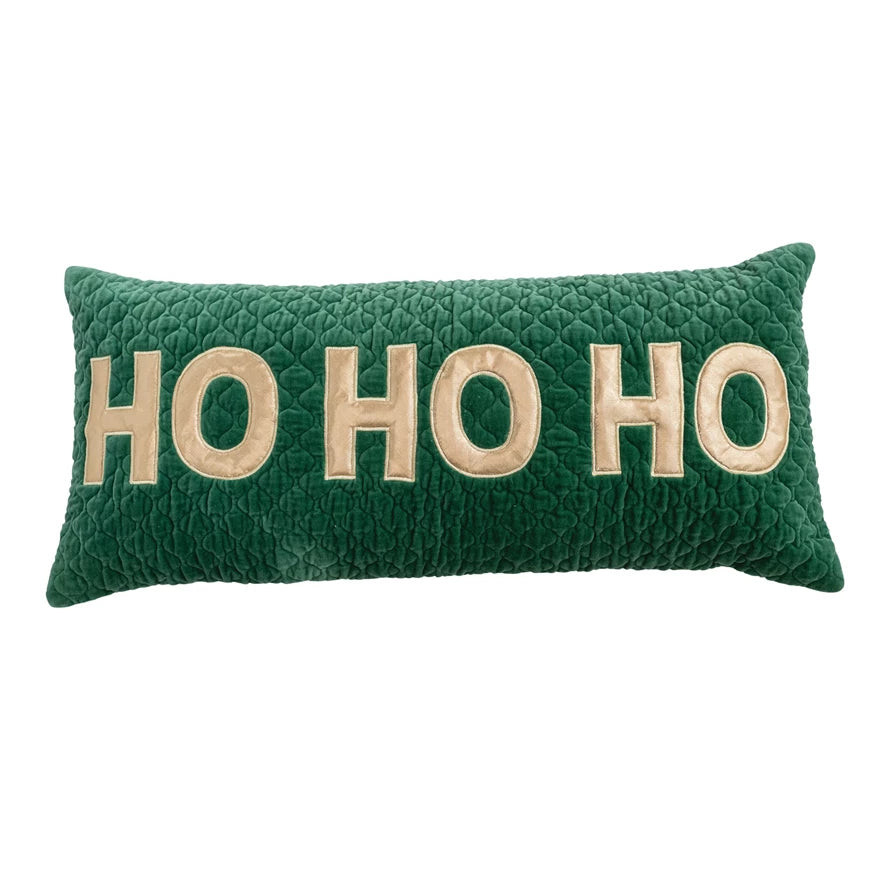 "HO HO HO" Velvet Quilted Lumbar Pillow
