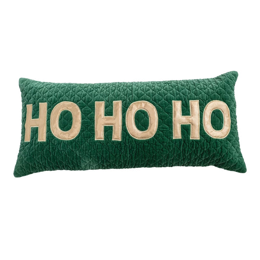 "HO HO HO" Velvet Quilted Lumbar Pillow