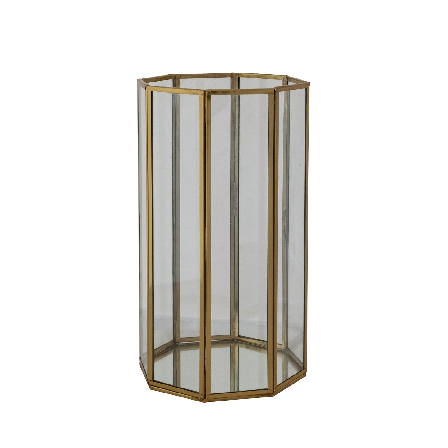Glass & Brass Octagon Shaped Candle Holder with Mirrored Bottom