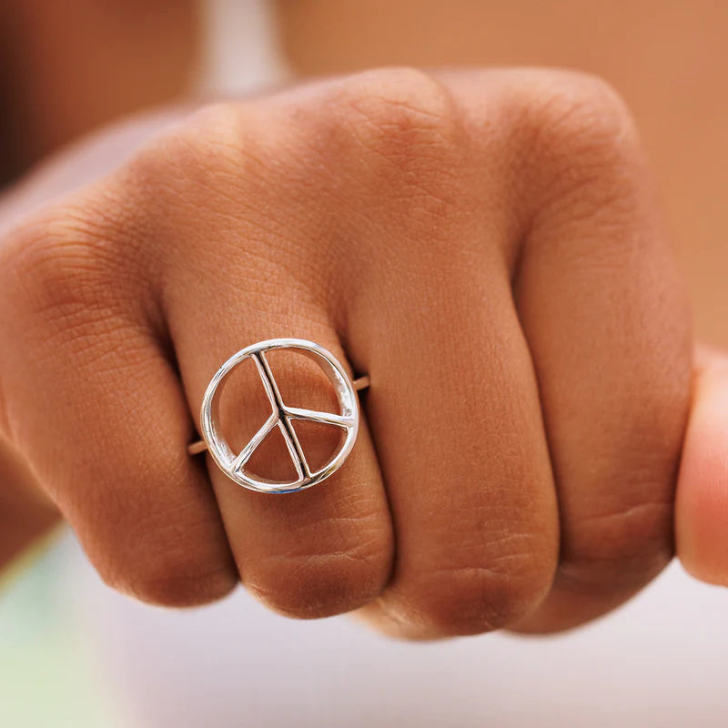 Silver Peace Sign Ring