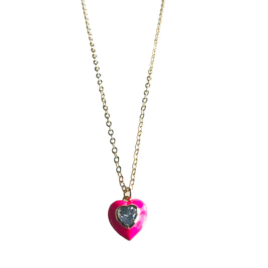 Hot Pink and Crystal Heart Necklace
