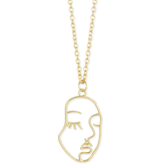Modern Art Face Pendant Gold Necklace