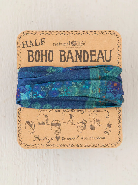 Half Printed Boho Bandeau Headband - Indigo Patchwork