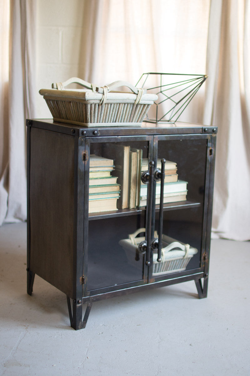 Metal Cabinet with Glass Doors