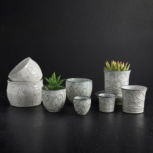 Abstract Carved House Pots