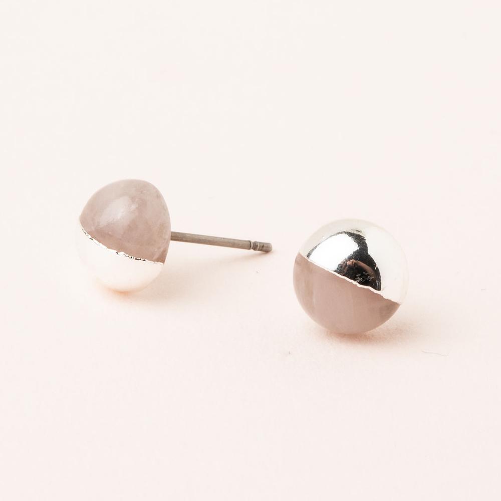 Dipped Stone Stud |Rose Quartz + Silver