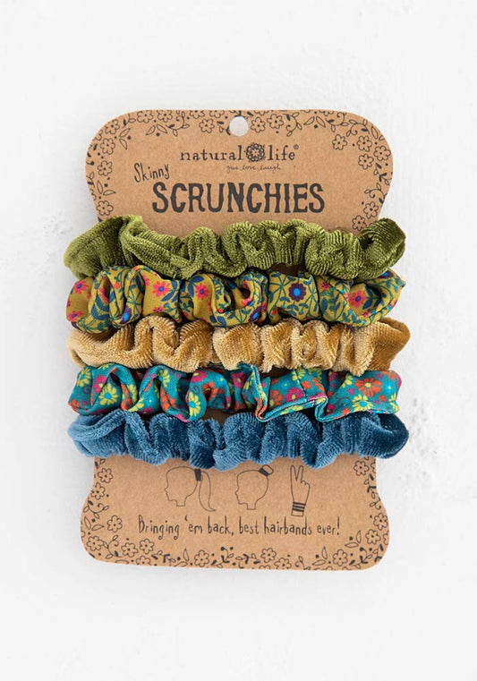 Print and Velvet Scrunchies-Sage