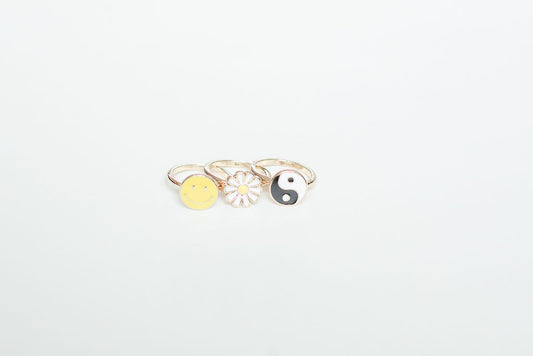 Daisy & Smile & Yin Yang Ring Set