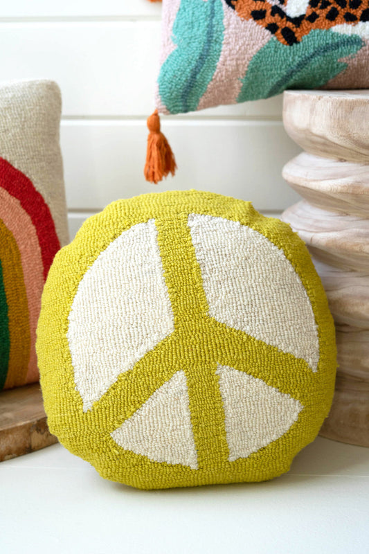 Groovy Peace Hand-Hooked Pillow