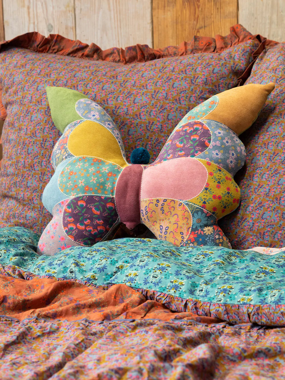 Whimsy Butterfly Patchwork Pillow