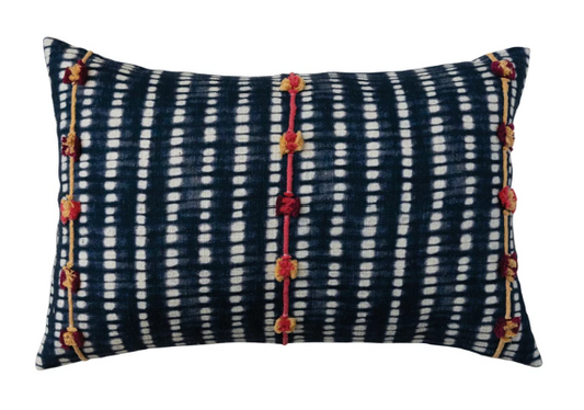 Embroidered Navy Tie-Dye Pillow