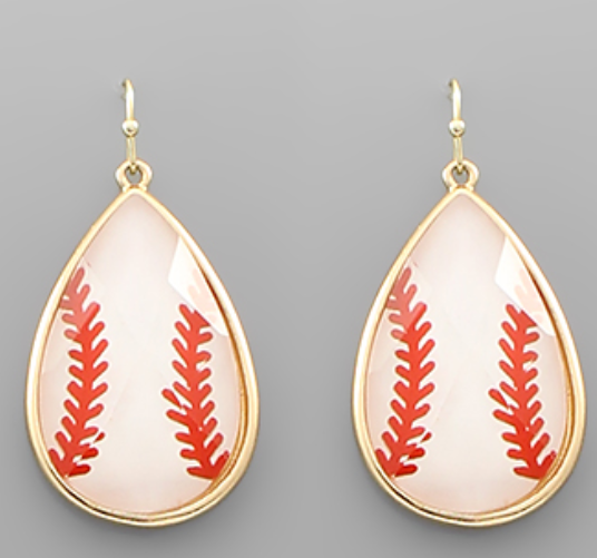 Glass Baseball Teardrop Earrings