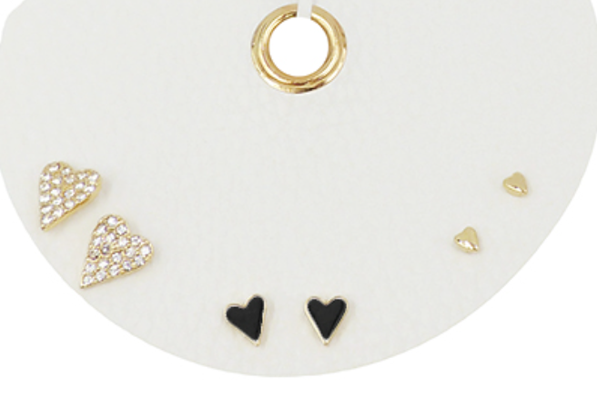 Heart 3 Pair Stud Set