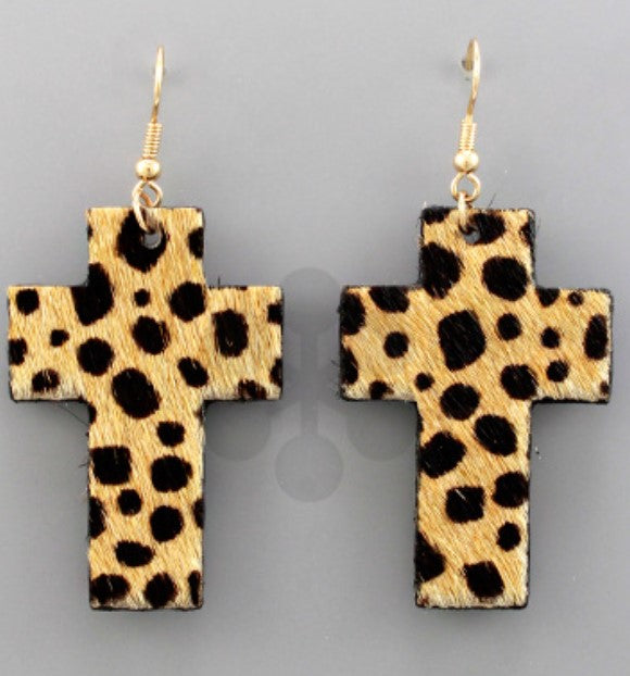 Cowhide Cross Earrings