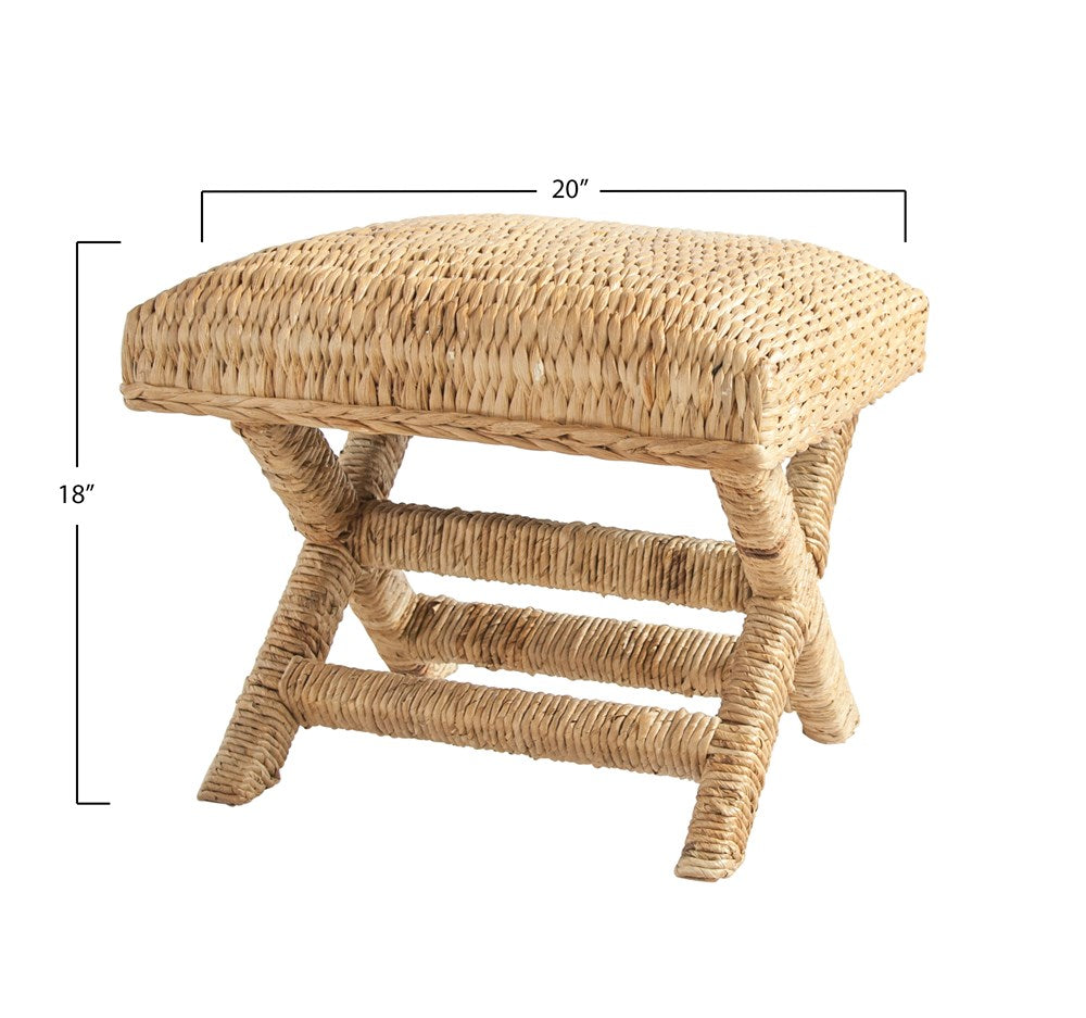 Woven Water Hyacinth Wood Stool