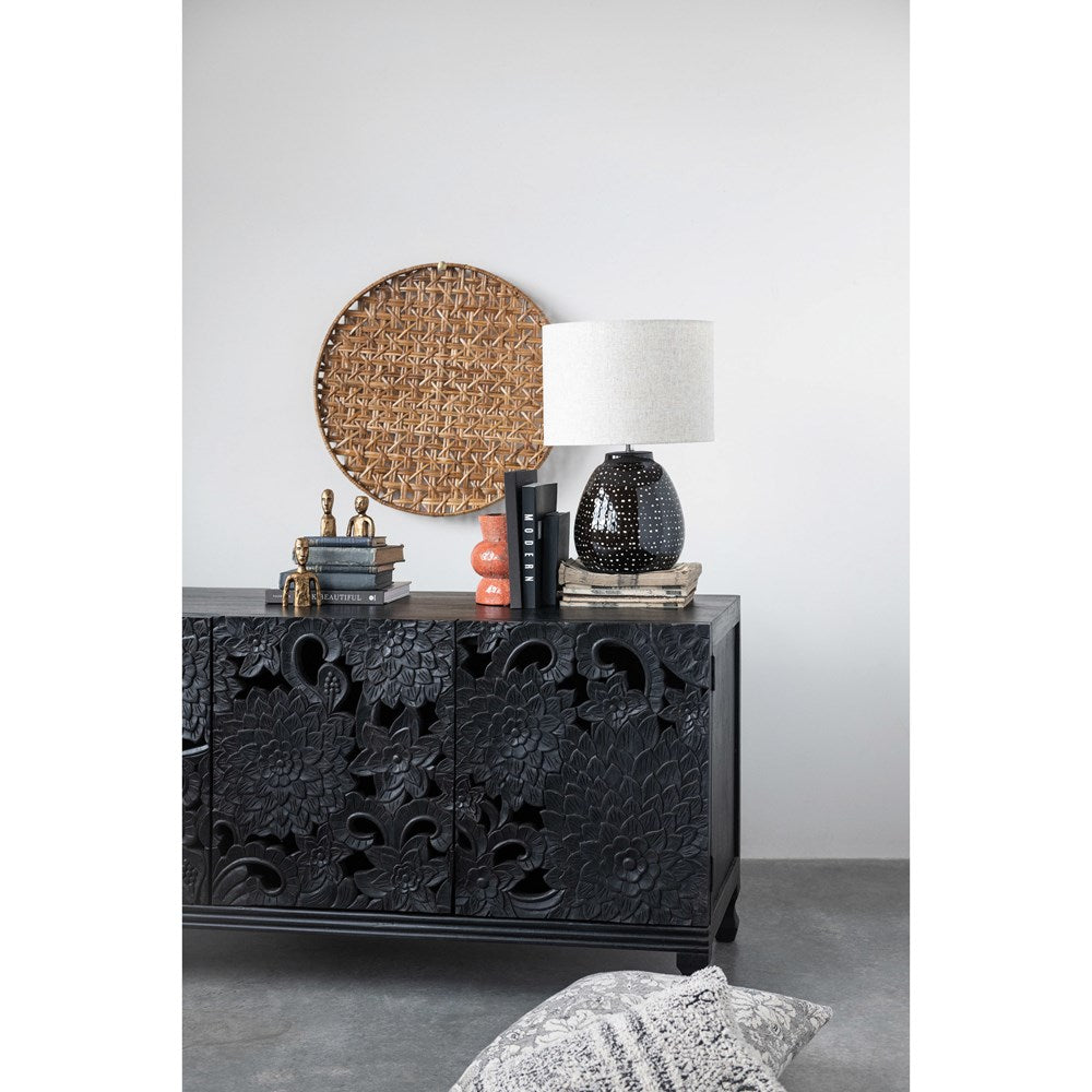 Carved Floral Black Console Table