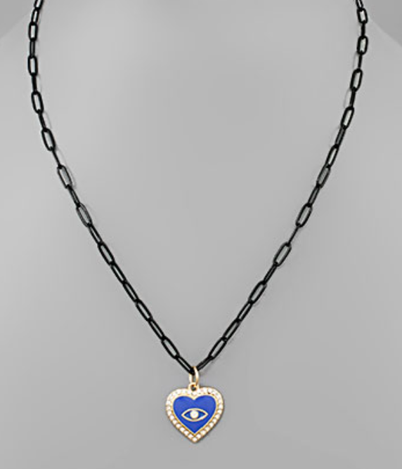 Epoxy Evil Eye Heart Link Necklace