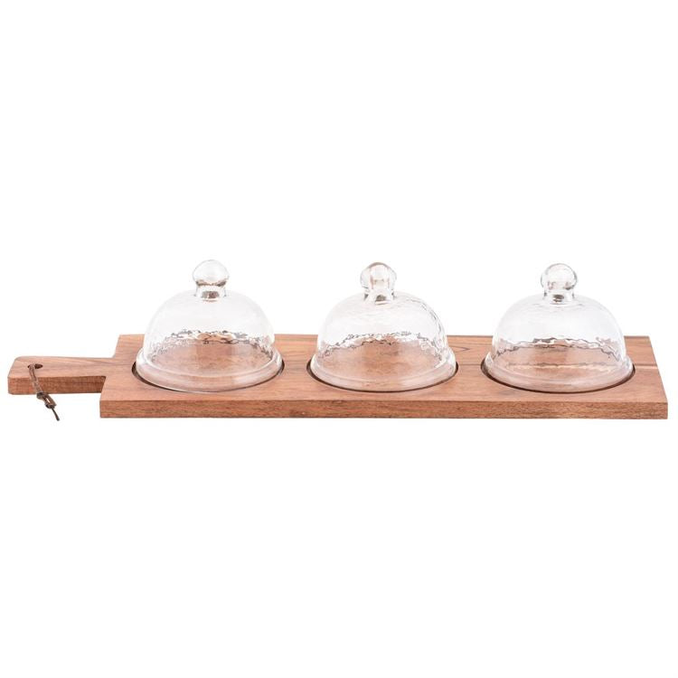 Wood & Hammered Glass Cloche Board