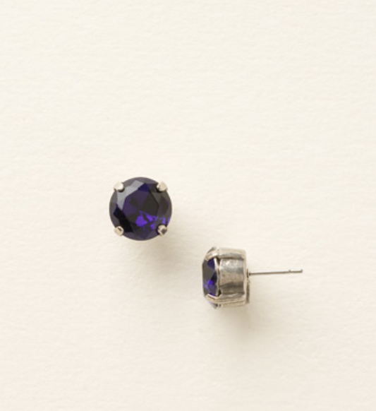 Round Crystal Stud Earrings-Purple Violet