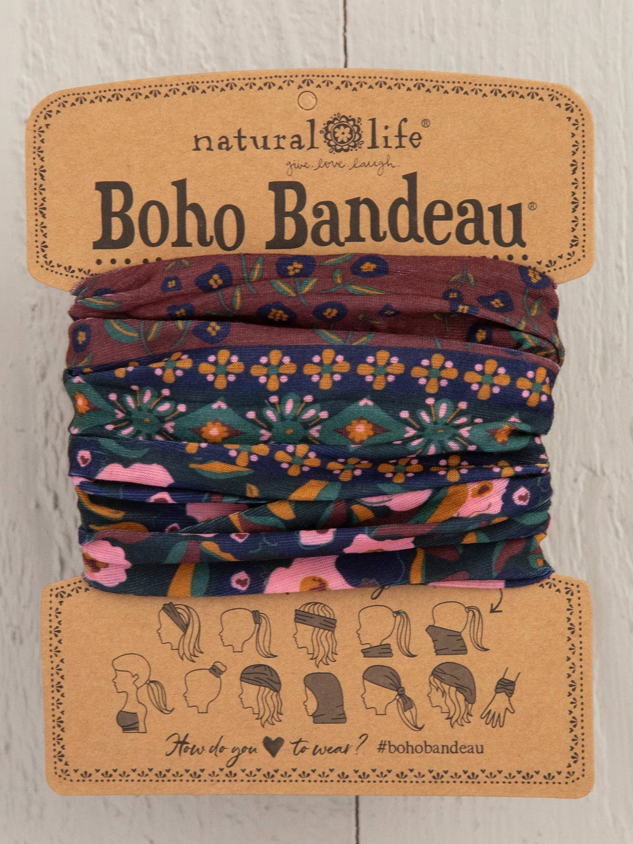 Full Printed Boho Bandeau Headband - Wine Floral Border – Kennedy