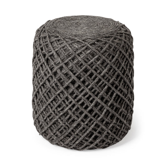 Handwoven Wool Cylindrical Pouf