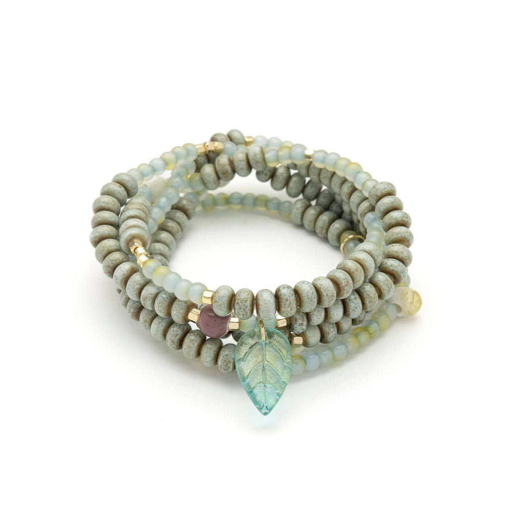 Ceramic Bead Wrap Bracelet/Necklace - Renewal/Leaf