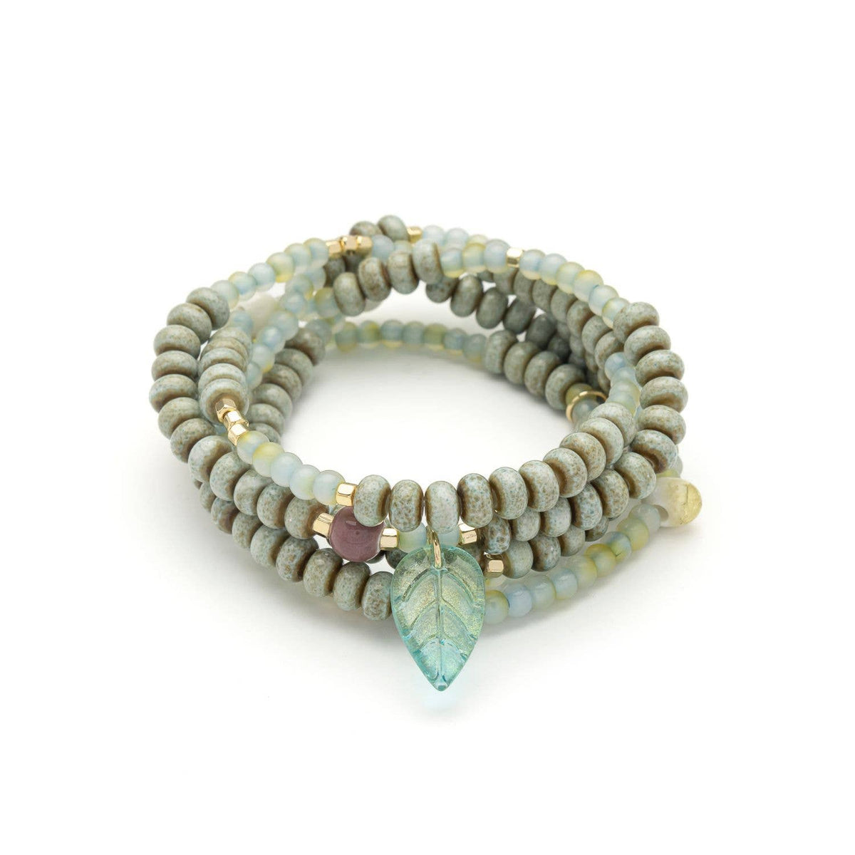 Ceramic Bead Wrap Bracelet/Necklace - Renewal/Leaf