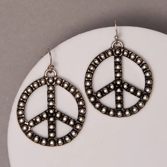 Western Bubble-Patterned Peace Sign Earrings