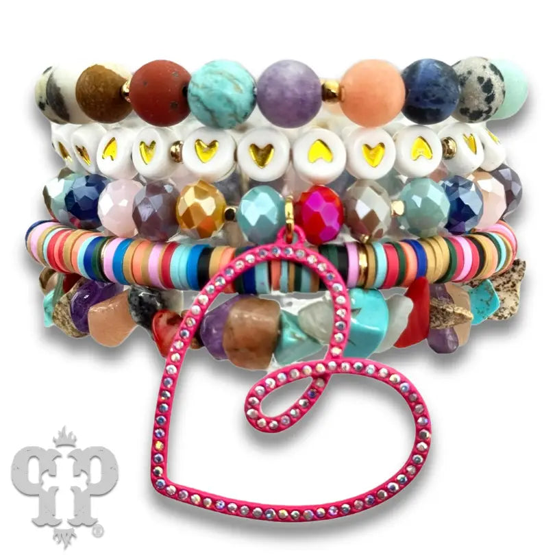 Five Strand Bracelet with Open Heart Charm