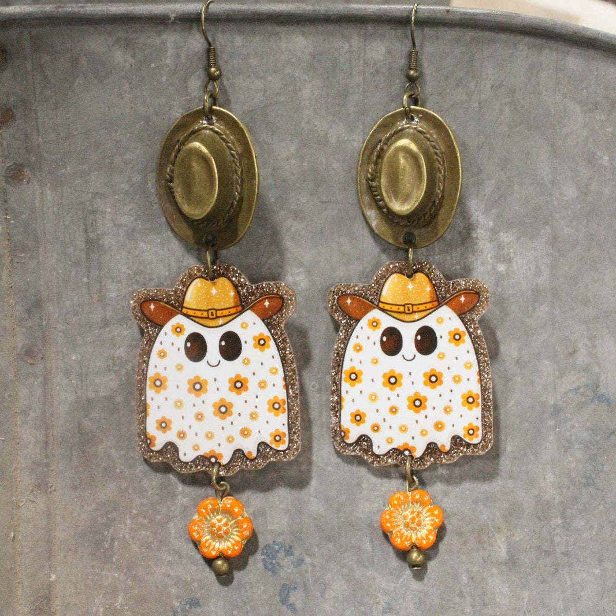 Ghostly Cowboy Flower Dangle Earrings