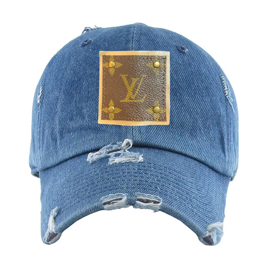 LV Up-Cycled Distressed Denim Baseball Cap